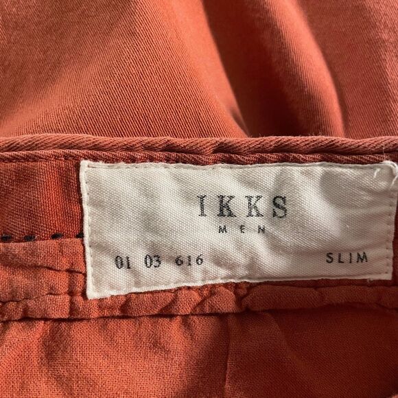IKKS Slim Fit Mens Chino Pant Size 28 Orange Flat Front Casual Workwear - Picture 4 of 6